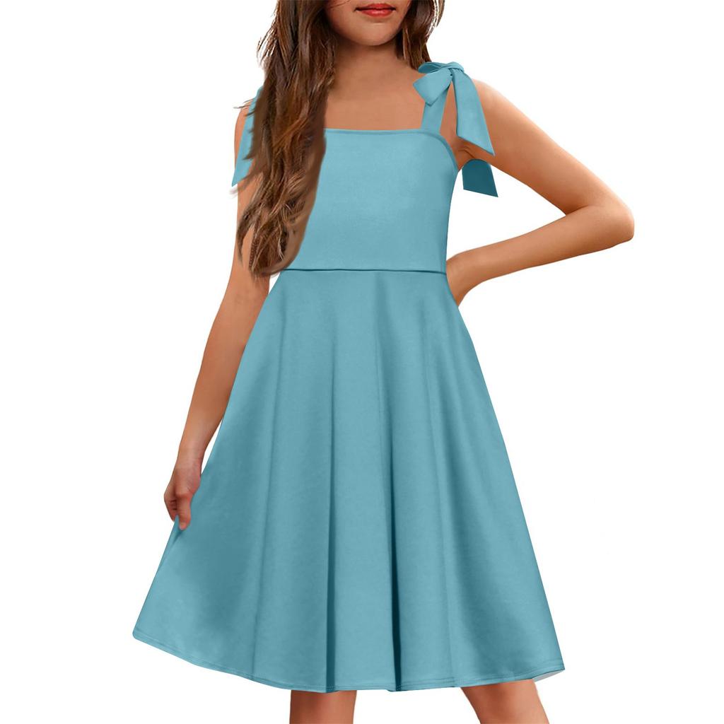 Children's Dress Without Cuffs Pocket Square Collar Casual Style Solid Color Dress