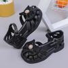 Girls Sandals 2024 Summer New PU Princess Hollow Covered Toes Kids Fashion Bow with Big Pearl Soft Simple Children Casual Shoes