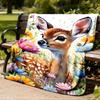 1pc Deer Floral Print Throw Blanket Polyester Fiber, Lightweight Flannel, Soft & Warm, All Season Use for Outdoor, Camping Digital Print