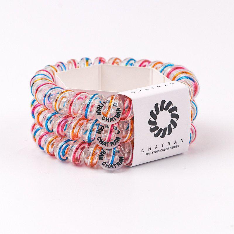 

European and American Telephone Line Hairband Seamless Hair Rope High Elasticity Headband Women Headdress Tie Hair Color Rubber Band Hair Accessories Rainbow Ribbon (Pack of 3)