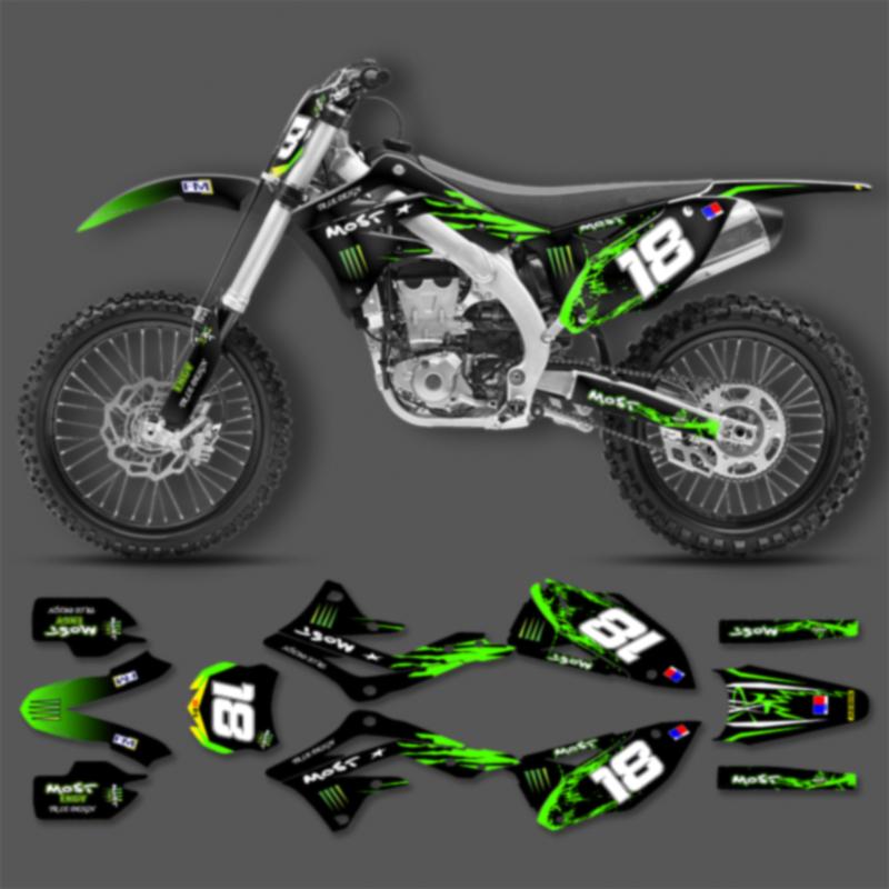 PowerZone Custom Team Graphics Backgrounds Decals For 3M Stickers Kit For Kawasaki KXF450 KX450F 2012-2015 KXF450 Motorcycle 02
