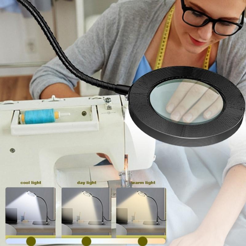 LED Desk Magnifying Device With Flexible Neck And Adjustable Lighting For Crafts Reading Repair Tasks