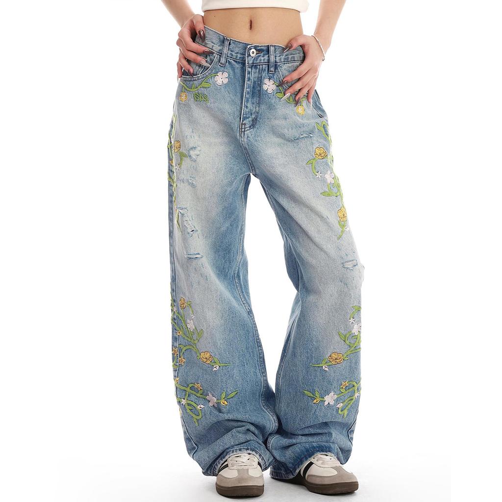 Women's High Waist Washed Women's Jeans Fashionable Versatile Straight Leg Pants