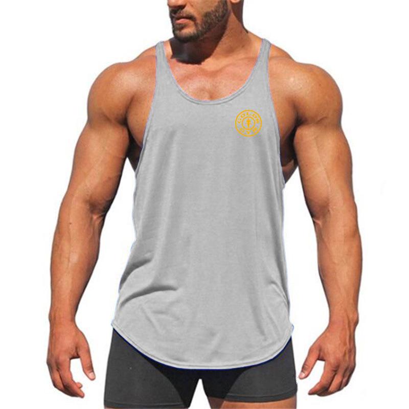 

Men s Fitness Cotton Thin Strap Sleeveless T-shirt - Gold Sports Vest XXL серый