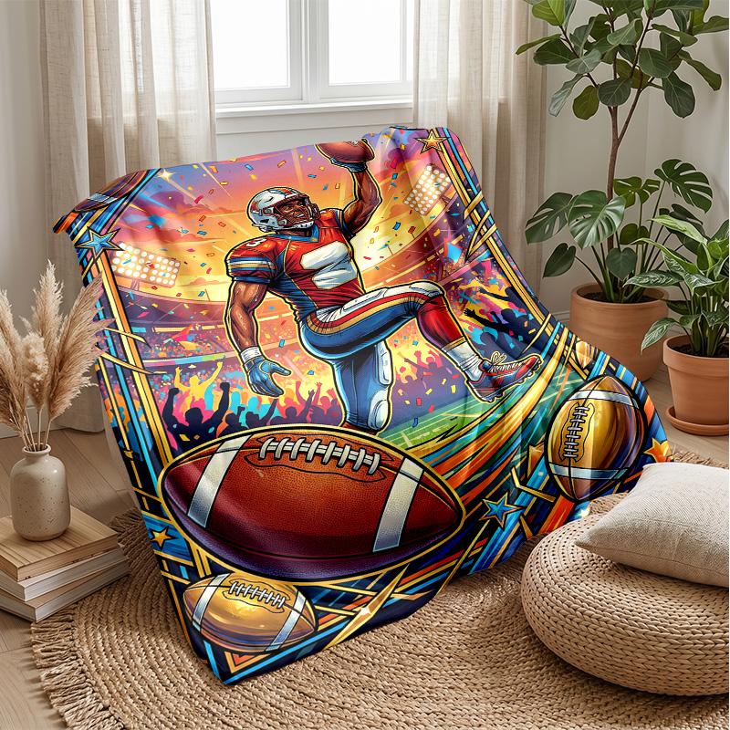 Football Artwork Splash Theme Blanket Lightweight Warm Flannel Blanket Decorative Throw Blanket for Home Decoration