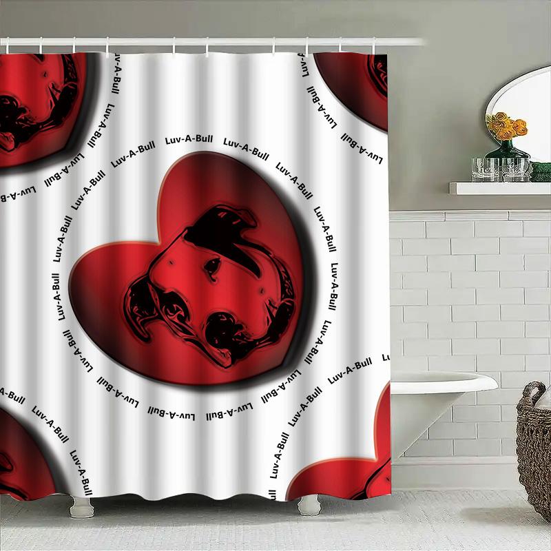 Red Bull Dog Pattern Shower Curtain Decorative Pet Bath Mat Waterproof Bathroom Decoration Size: 72x96 inches (180*243cm)