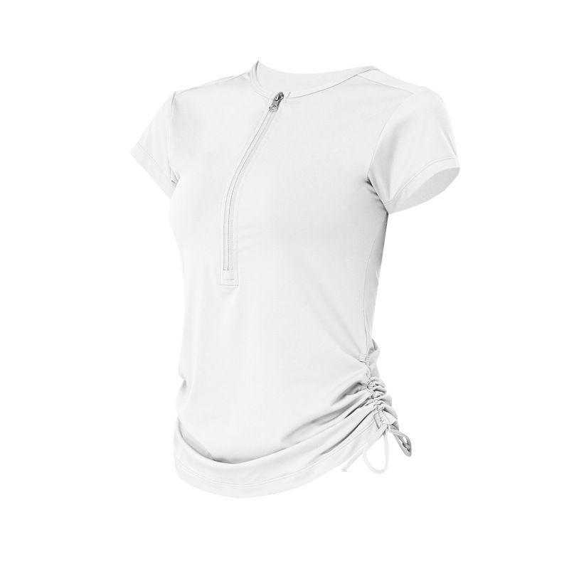 

Clothing Top Spring and Autumn Comfortable Drawstring Short Sleeve T-Shirt Running Workout Slim Fit Slimming Quick-Drying Workout Clothes for Women Pure White XL