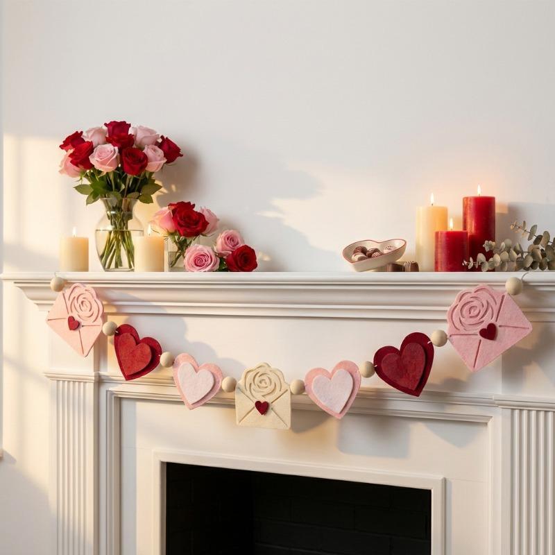 New 2026 Red Pink Heart Felt Flower Garland Banner for Valentine’s Day Wedding Proposal Party Decoration and Home Decor