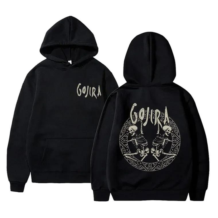French Metal Band Gojira Skeleton Double Sided Graphic Hoodie Men Women Vintage Hooded Pullover Male Casual Oversized Hoodies