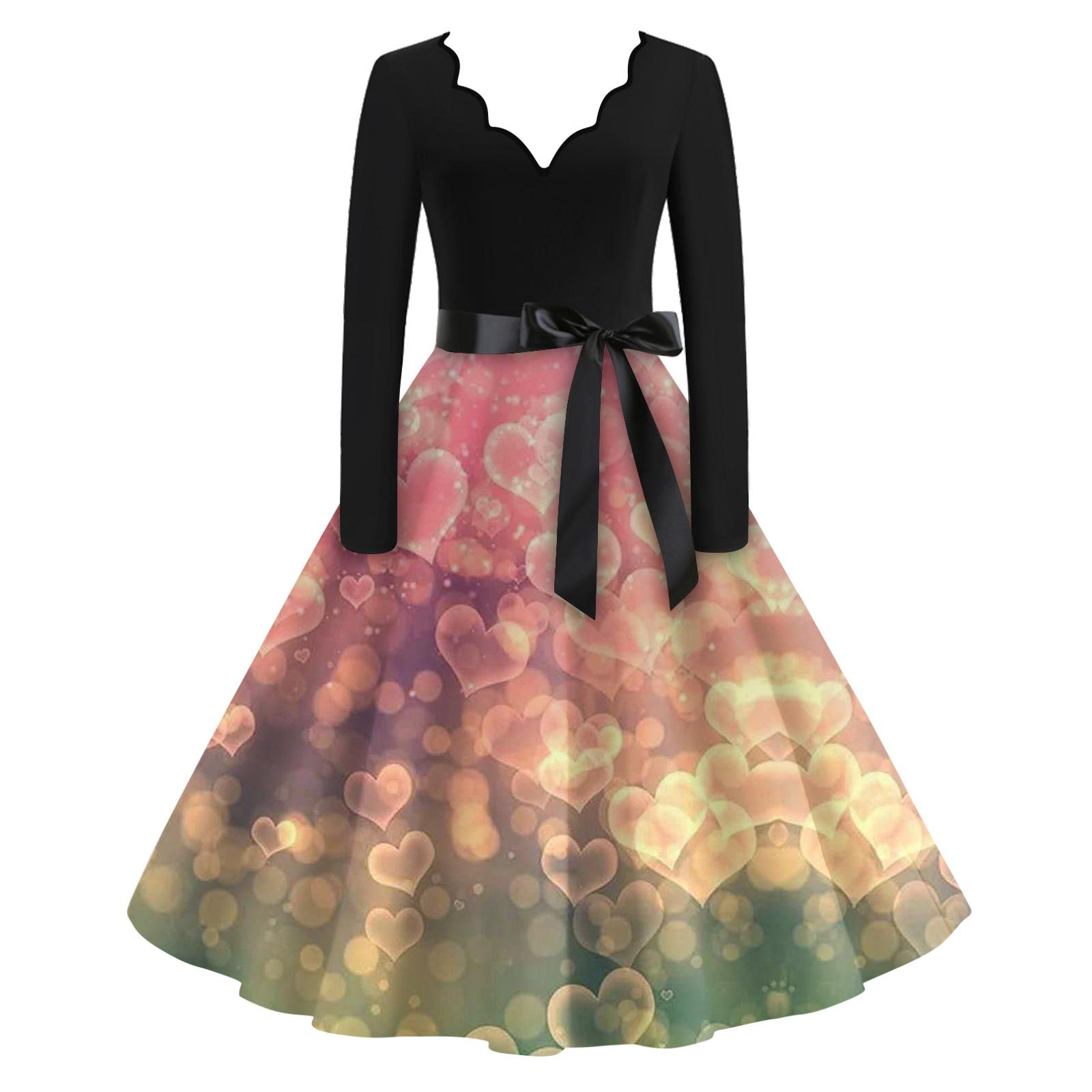 

Женская мода с v-образным вырезом, повседневные тонкие платья с длинным рукавом и принтом ко Дню святого Валентина XL жёлтый