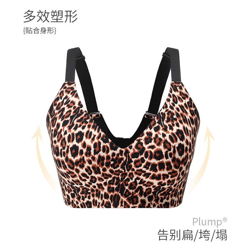 Women Plus Size Wireless Push Up Seamless Leopard Print Bra