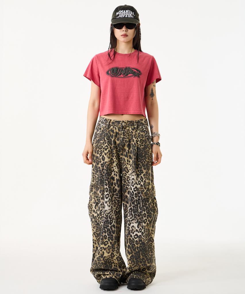 UNKNOWN PLANET Leopard Wide Cargo Pants Brown
