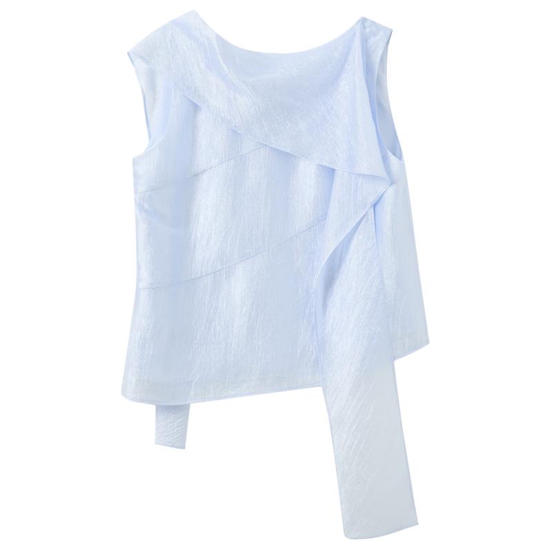 Sancai Elegant Acetate Sleeveless Short Top with Ribbon L