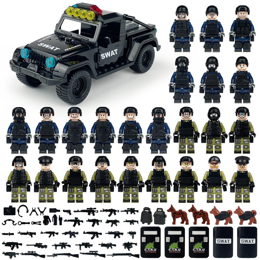 Package Children Assembled Building Block Toy X014 Accessories Tire Black Swat Car Pickup Truck