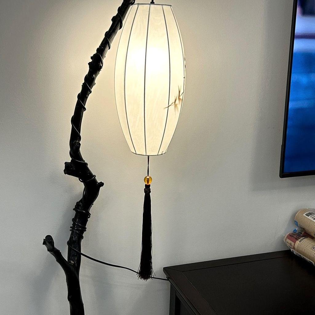 Teahouse Study Atmosphere Wabi-sabi Lantern Floor Lamp with Retro Branch Design