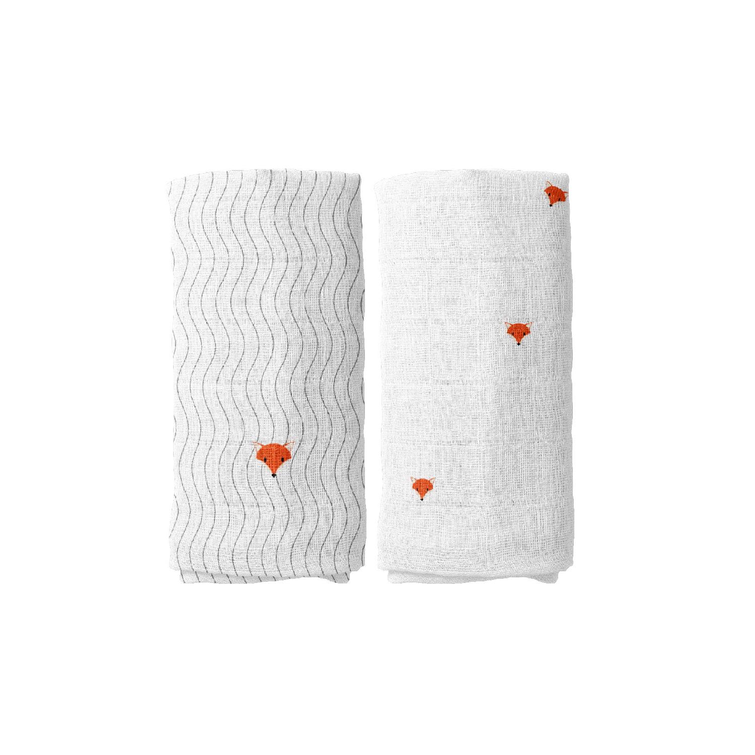 

Набор чехлов из 100 % хлопкового муслина с вышивкой Cool Fox (90x90см 2 шт.) белый