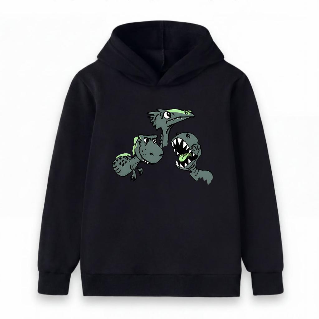 Kids Unisex Cartoon Dinosaur Print Pullover Hoodie, Cute 3 Different Dinosaurs Pattern Casual Long Sleeve Sweatshirt for Boys Girls Daily Wear Streetw