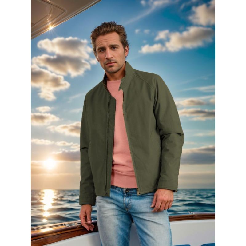 New Spring and Autumn Jacket Men's Stand Collar Zipper Solid Color Jacket