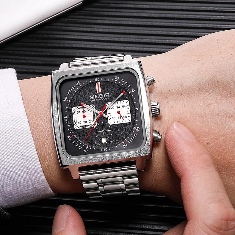 Men's fashionable versatile square multi-function timing three-eye six-pin luminous calendar watch
