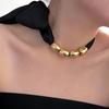 Elegant Beaded Silk Scarf Necklace Personality Ribbon Choker Lace-up Collarbone Chain  Party