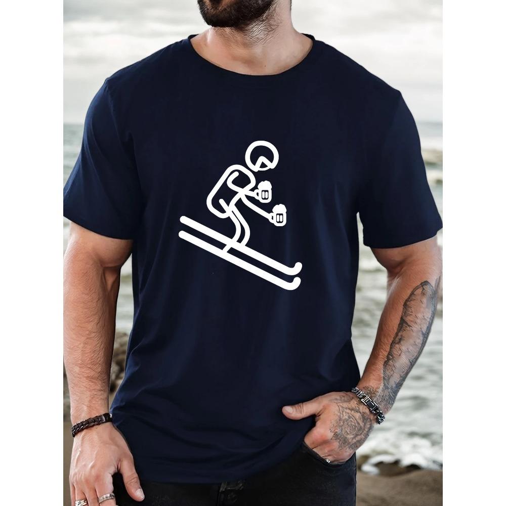 

Мужская футболка с коротким рукавом и круглым вырезом, с летним повседневным принтом «Лыжник с пивом» XXXL темно-синий