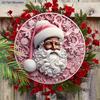 Розовая Рождественская Деревянная Табличка с Черным Узором Санта-Клауса - Круглая Табличка Navidad для Подвесного Декора на Дверь Стену - Идеальное Рождественское Украшение
