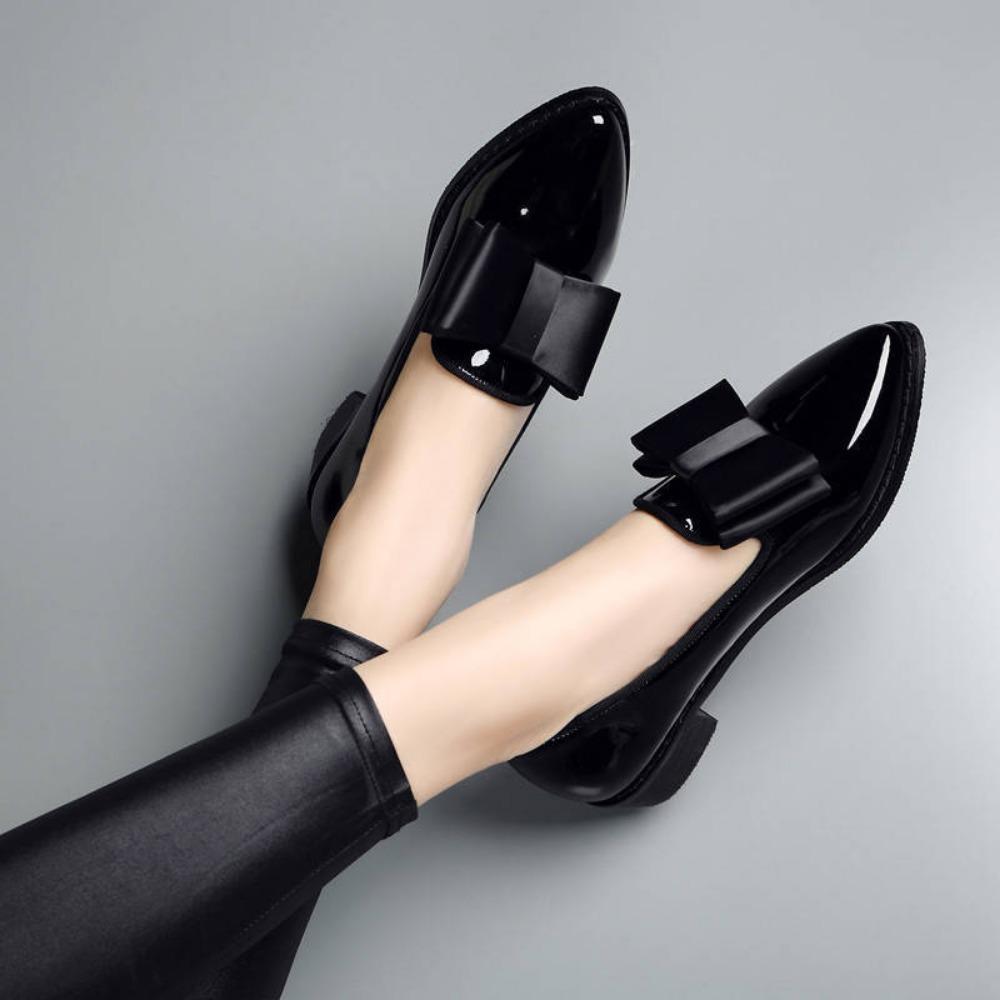 Bow Women Flats Shoes Patent Leather Ballerina Shoes Low Heels Female Loafers Pointed Toe Dress Woman Shoes