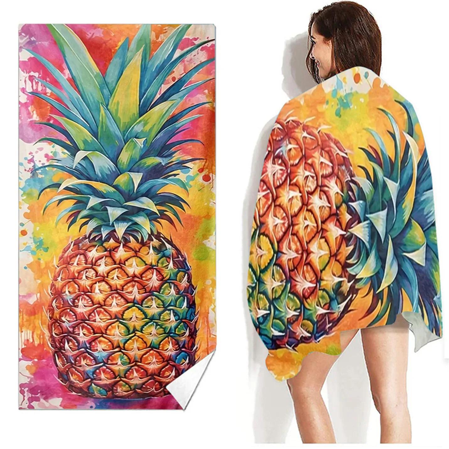 

Pineapple Microfiber Beach Towel Fruit Print Quick Dry Sandless Beach Blanket Soft Comfortable for Men Women Camping Pool Towel W30*H60(CM)