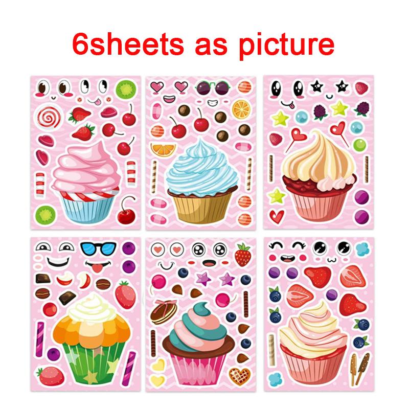 Make-a-Cake Sticker Sheets DIY Make Your Own Birthday Cake Puzzle Stickers for Kids Boys Girls Party Favor Games Toys Gifts