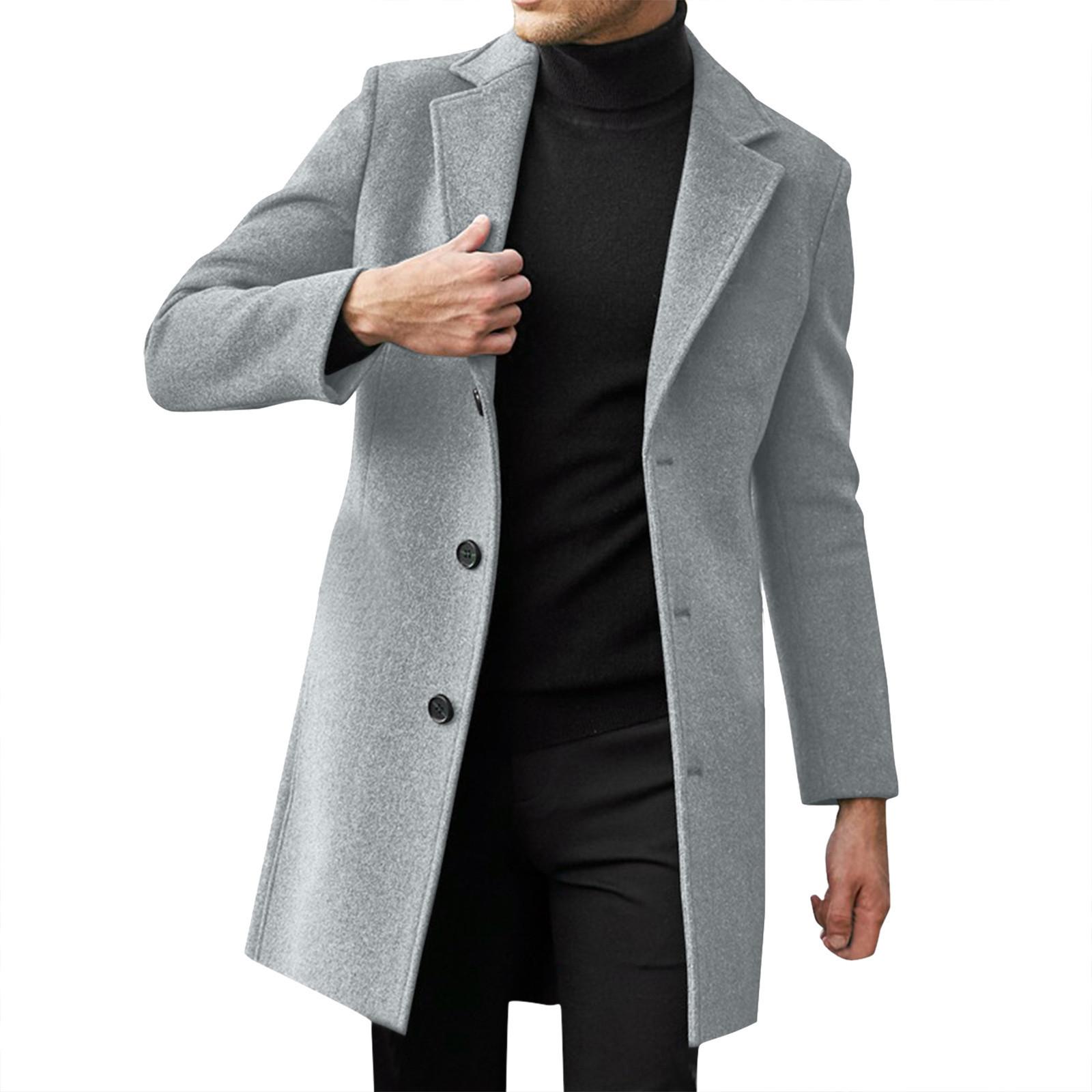 

Men s Single Breasted Lapel Coat Long Sleeve Solid British Style Single Breasted Coat 5XL сірий