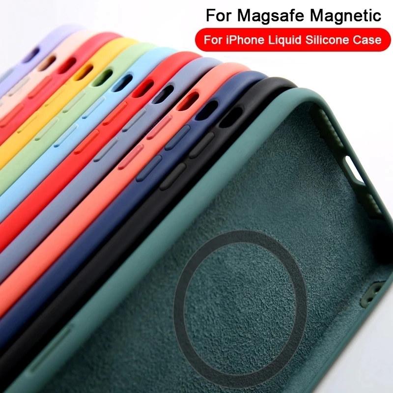 Magnetyczny płynny futerał silikonowy do iPhone'a 14 12 11 13 Pro Max do bezprzewodowych etui ładujących Magsafe 14 Plus Cover