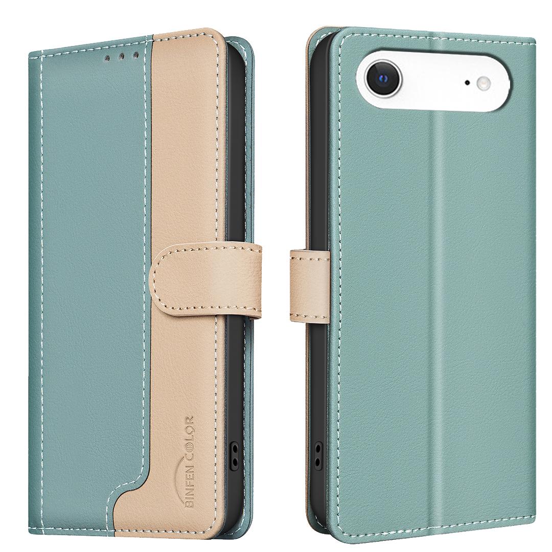

For iPhone 17 Air Leather Case BINFEN COLOR Splicing Color RFID Blocking Wallet Stand Phone Cover Green