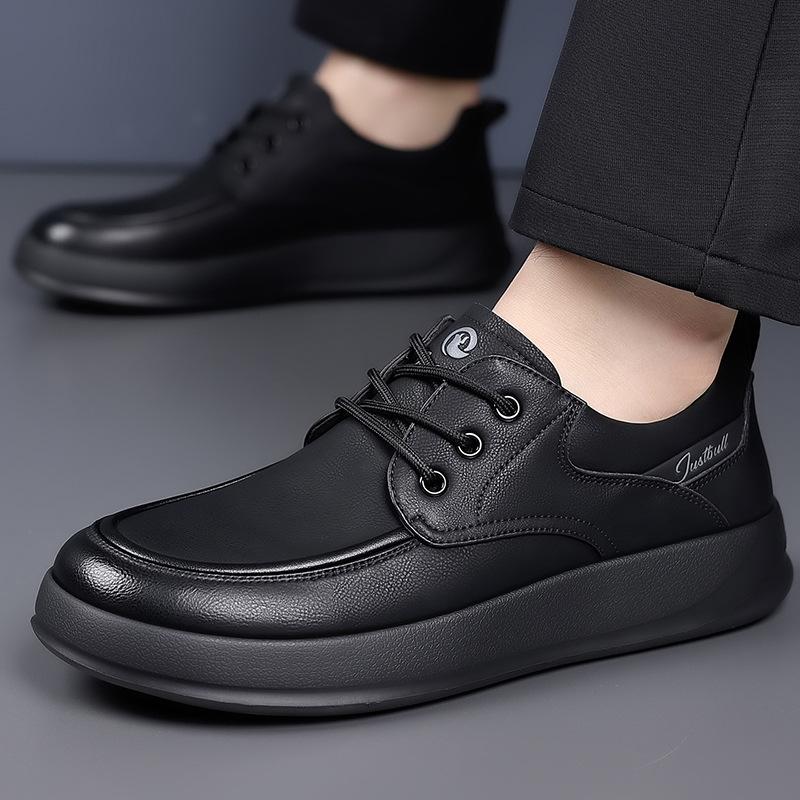 Leather shoes new winter British style soft sole wear-resistant casual shoes black sports board shoes