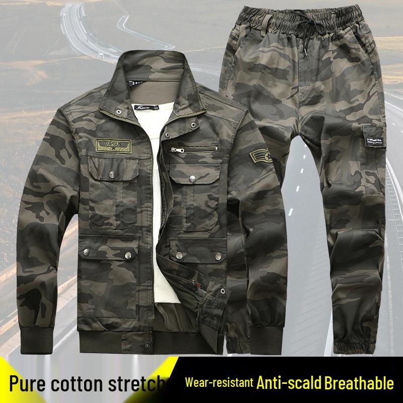 

Cotton Stretch Camouflage Workwear Set - Wear-Resistant, Anti-Scald, Outdoor Safety Clothing, Long Sleeve, Spring and Autumn Style S