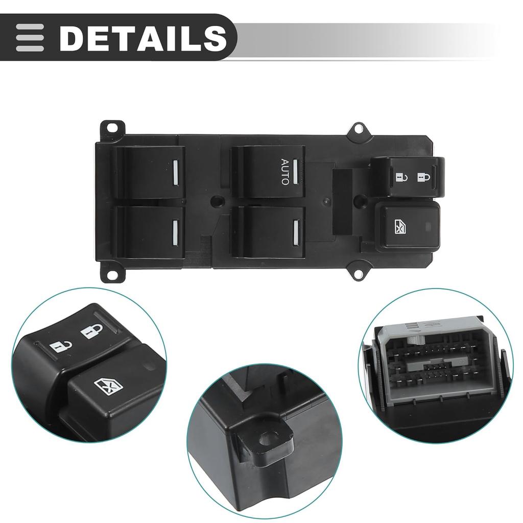 Motoforti Power Window Switch, Left Driver Side Master Power Window Switch, for Honda CRV 2011-2013, Plastic, No.35750-T0A-H01, Black