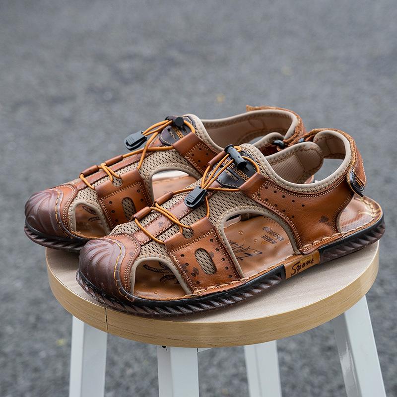 Fashion New Summer Anti-slip Driving Beach Shoes Shoes for Men Fashion Casual Cow Leather Sandals Male Elastic Band Designer Sandals Man
