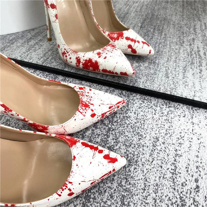 Fashion Art Graffiti Print Female Sexy Stiletto High Heel 10/12Cm Patchwork Ladies Party Pointed Toe Pumps Shoes Color Plus Size 34-46