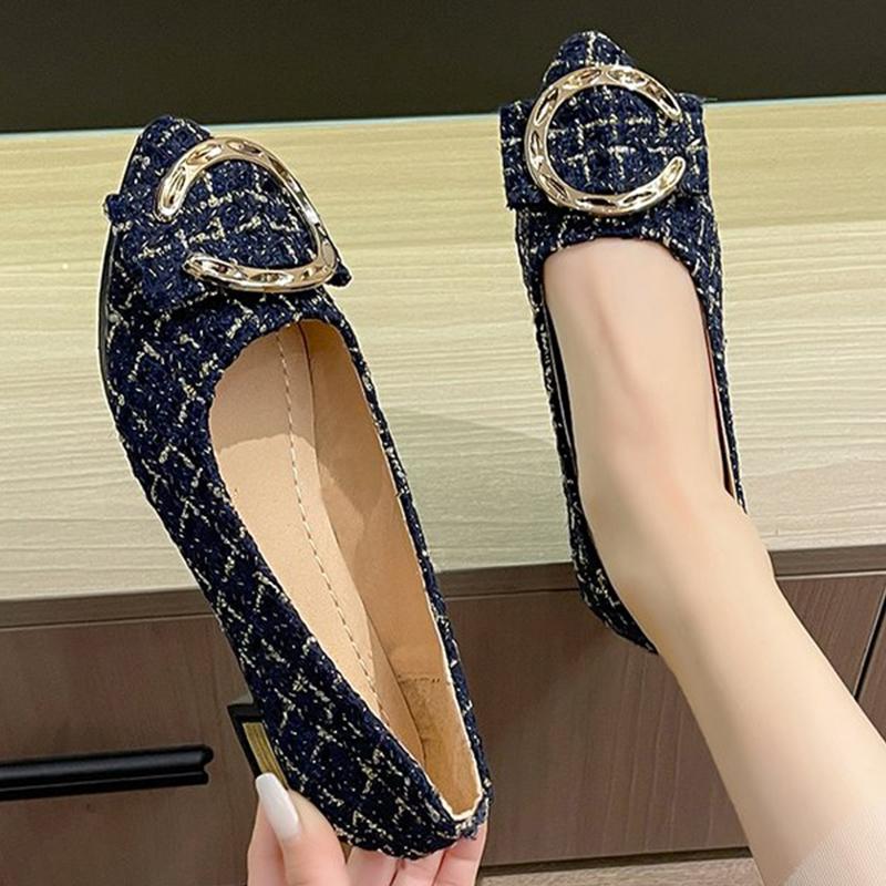 Fashion Fashion Patchwork Flats Shoes for Women Spring Buckle Slip On Low Heel Pumps Woman Spring Autumn Korean Pointed Toe Shoes Ladies