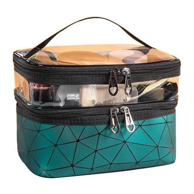 Double-layer Cosmetic Bag Large Capacity Travel Portable Waterproof Cosmetics Makeup Bag Transparent Storage Toiletries Bag BX019B