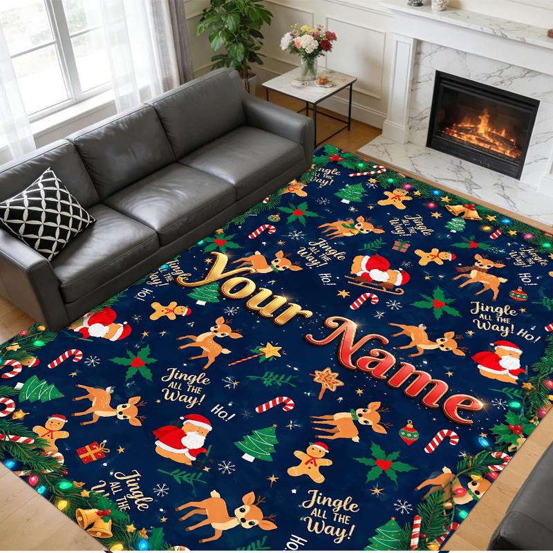 Christmas Custom Name Printed Square Area Rug Soft Non Slip Floor Carpet For Bedroom Holiday Gift