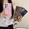 3D Elegant Bowknot Faux Pearl Chain Phone Case For Samsung Galaxy S25 Ultra S21 S22 S23 Plus S24 FE Short Strap Lanyard Cover