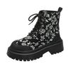 SyfIyno autumn and winter new printed fashion women's boots with lace up round toe thick soled short boots plus size 35-42