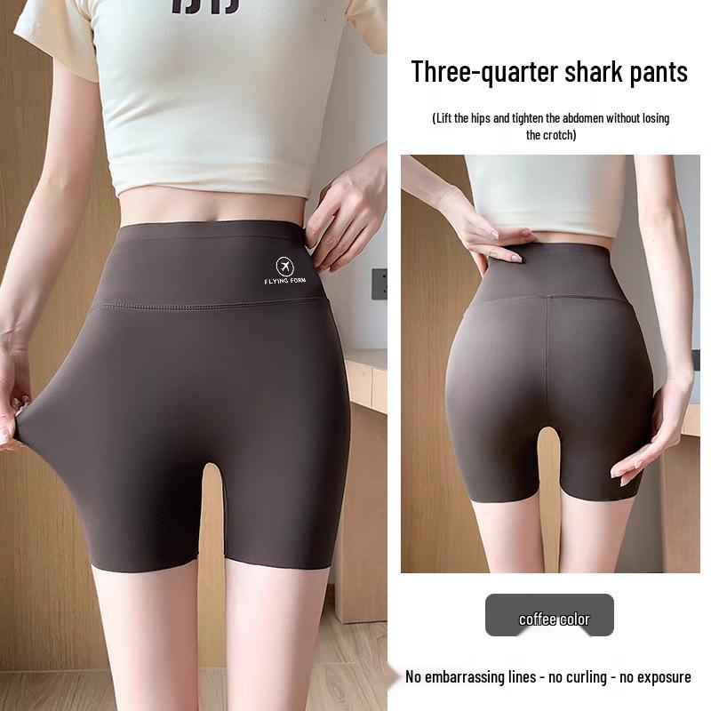 High Waist Tummy Control Three-Point Shark Women's Summer Seamless Non-Rolling Anti-Exposure Yoga Base Layer Safety Shorts