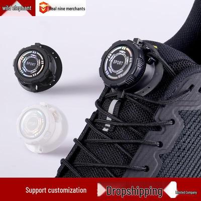 Rotating Knob Lazy No-Tie Sport Running Shoes with Thick Black & White Shoelaces