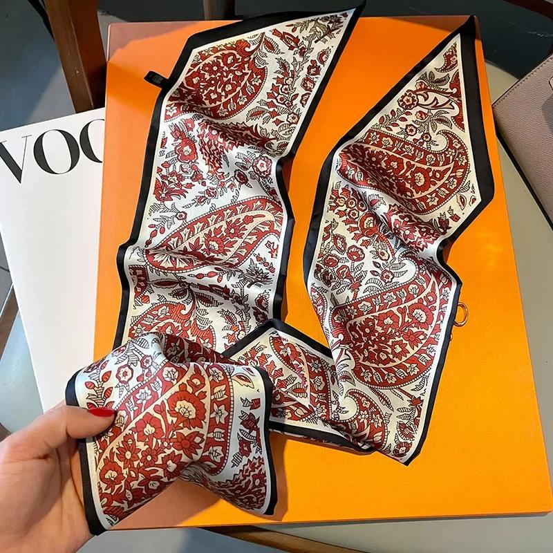 Design Print Skinny Scarf Plaid Horse Hairband Scarves Women Narrow Silk Scarfs Bag Ribbons Luxury Wrist Towel Foulard