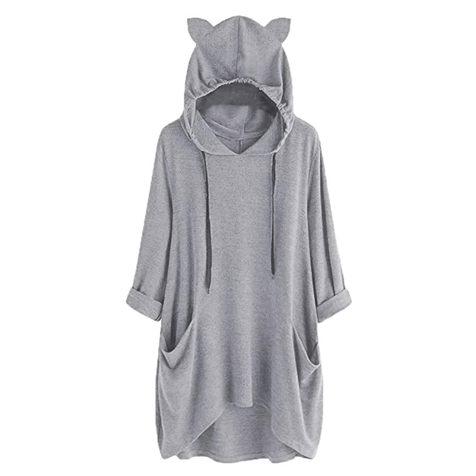 

Women s Fashionable Solid Color Long Sleeved Pocket Long Loose Pullover Top L