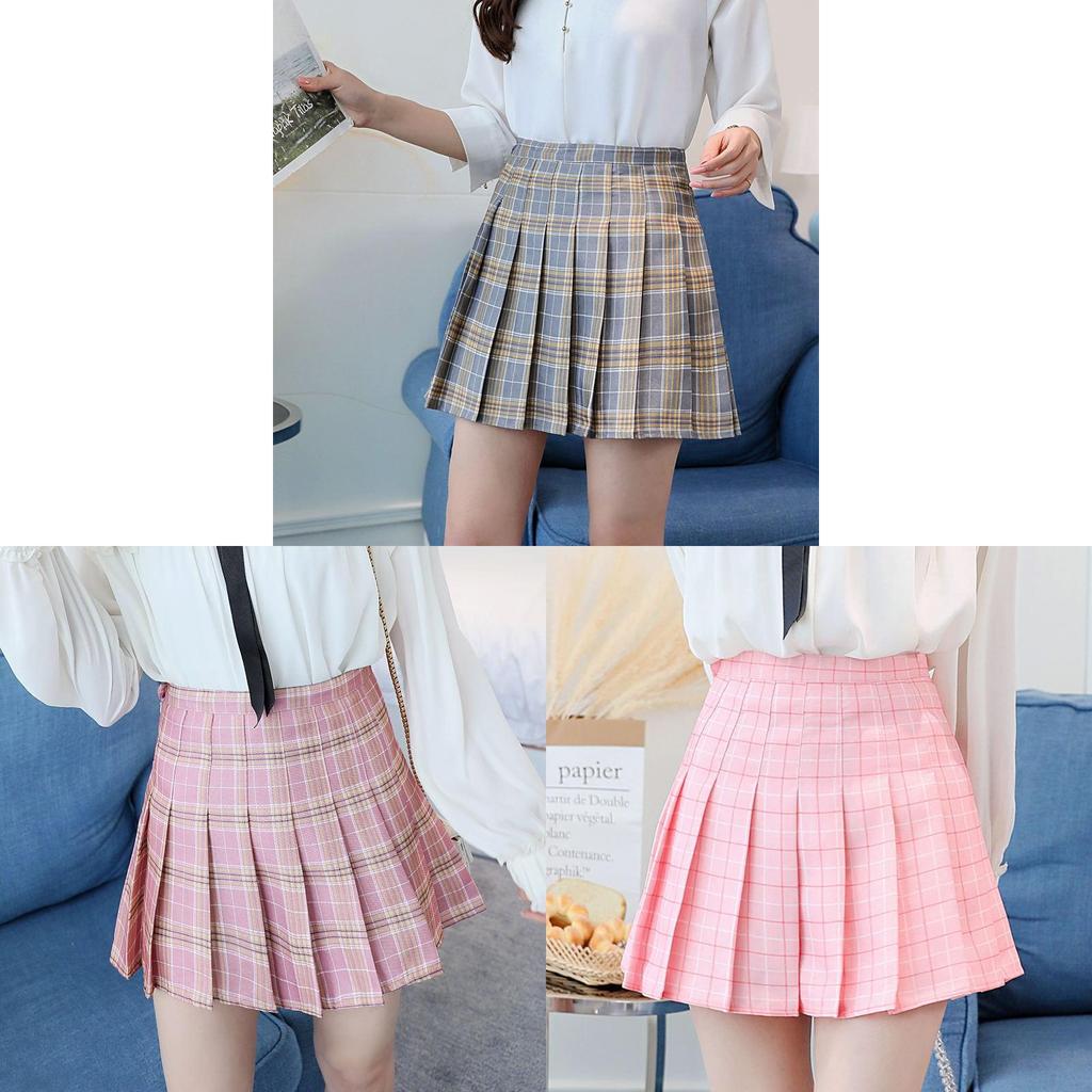 College Style Pleated Skirt For Women With Spliced Fabric And High Waist Fit For Teen Fashion
