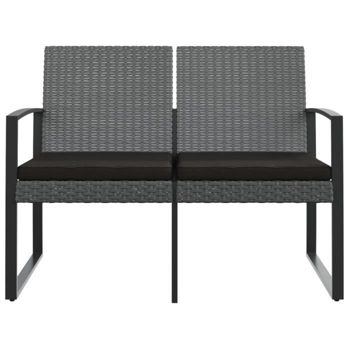 VidaXL Banc de jardin à 2 places et coussins gris foncé PP rotin 360211