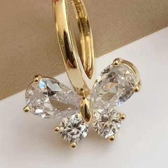 Yousheng 1 Pair Hoop Earrings Shiny Cubic Zirconia Temperament Geometric Electroplating Decorative Gifts Women Butterfly Pendant Earrings Fashion