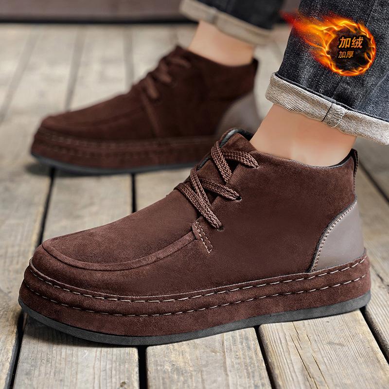 Winter Men's High-top Thick-soled Trendy Brand Men's Shoes Versatile Sports and Leisure Shoes Velvet Thickened Warm and Cold-resistant Cotton Shoes